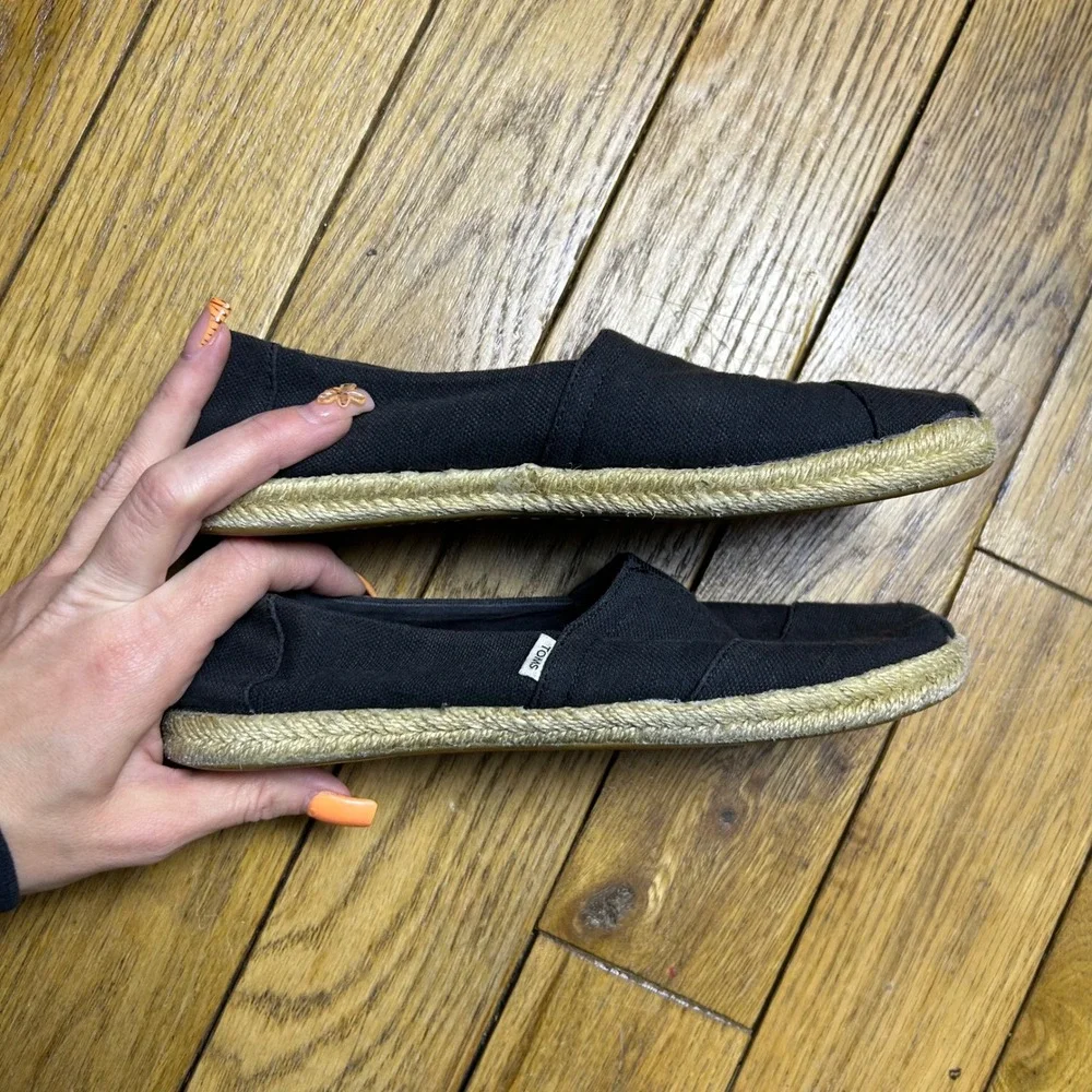 TOMS Alpargata Black Canvas Espadrille Slip On Flats Womens‎ 5